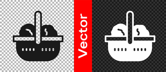 Fototapeta premium Black Shopping basket and food icon isolated on transparent background. Food store, supermarket. Vector