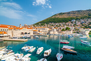 Fototapeta premium View of old harbor at city Dubrovnik, Croatia.