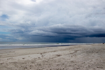 Heavy storm clouds over the beach as a storm approaches. 