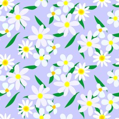 Seamless pattern with beautiful flowers.  Vector image on violet background.