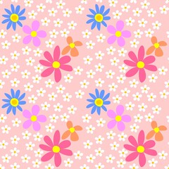 Beautiful seamless image with multicoloured floral pattern on pink background. Vector design.