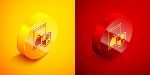 Isometric Auction painting icon isolated on orange and red background. Auction bidding. Sale and buyers. Circle button. Vector