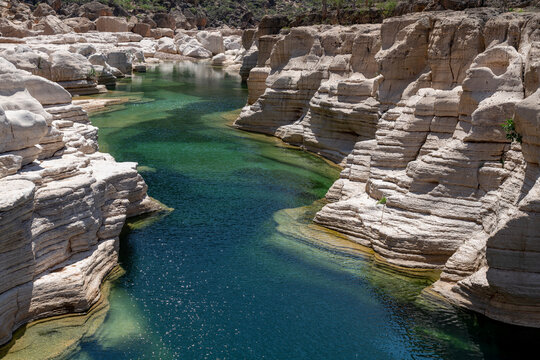 river in canyon on Socotra island. beautiful place for swimming and relaxing