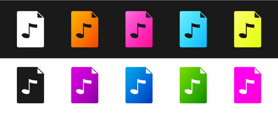 Set MP3 file document. Download mp3 button icon isolated on black and white background. Mp3 music format sign. MP3 file symbol. Vector