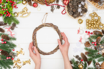 Making a small Christmas wreath step by step, step 1 - preparing decorative materials