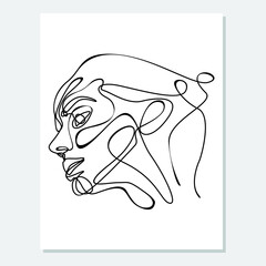 Woman face continuous line drawing. Abstract minimal woman portrait. minimalist female beauty, vector illustration.Logo, icon, label.