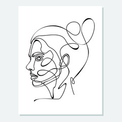 Woman face continuous line drawing. Abstract minimal woman portrait. minimalist female beauty, vector illustration.Logo, icon, label.