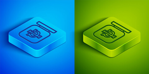 Isometric line Psychology icon isolated on blue and green background. Psi symbol. Mental health concept, psychoanalysis analysis and psychotherapy. Square button. Vector