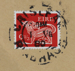 briefmarke stamp gestmepelt used frankiert cancel alt old vintage retro papier paper irland ireland...