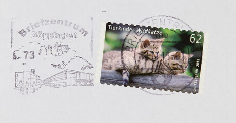 briefmarke stamp gestmepelt used frankiert cancel alt old vintage retro papier paper kätzchen...