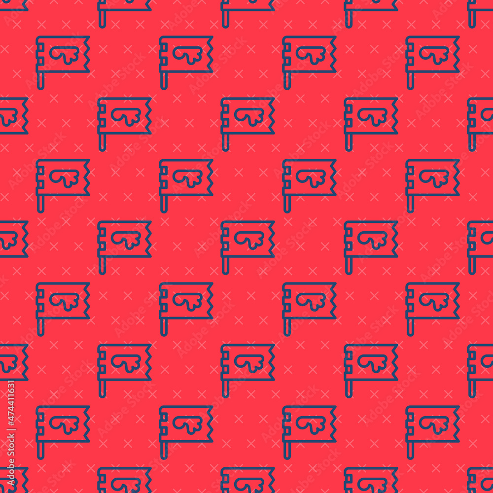 Poster blue line viking flag icon isolated seamless pattern on red background. vector