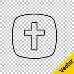 Black line Christian cross icon isolated on transparent background. Church cross. Vector
