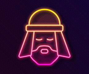 Glowing neon line Egyptian man icon isolated on black background. Vector