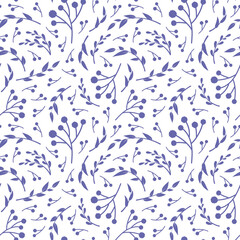 Color of year 2022 very peri floral vector seamless pattern. Violet leaves on white background. Abstract floral pattern. Vector illustration. Simple design for fabric, wallpaper, scrapbooking, textile
