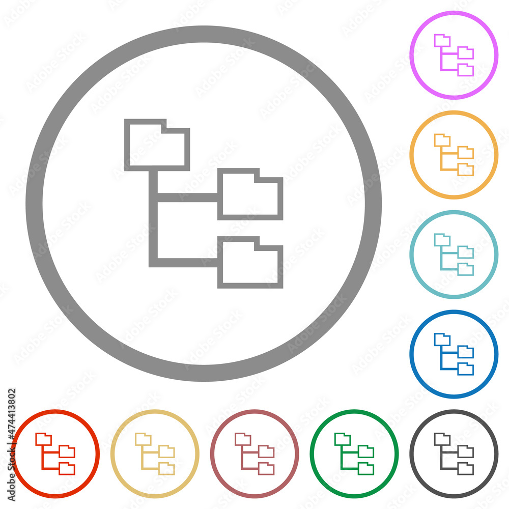 Sticker Folder structure outline flat icons with outlines