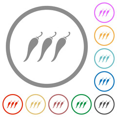 Hot chili pepper level flat icons with outlines