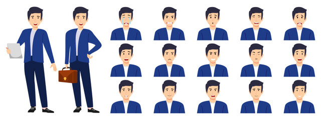 Businessman set an avatar set with different facial expression and emotion angry cry happy unhappy sad excited cheerful isolated posing