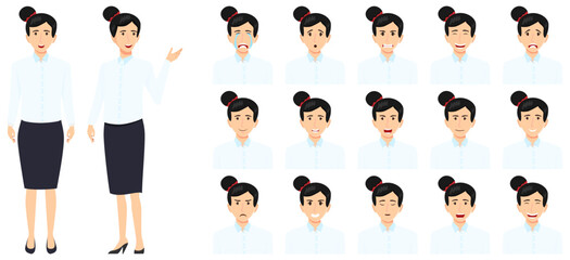 Businesswoman set an avatar set with different facial expression and emotion angry cry happy sad excited cheerful posing