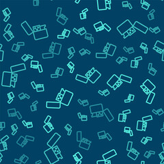 Green line Lighter icon isolated seamless pattern on blue background. Vector