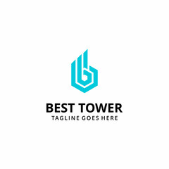 Creative modern abstract illustration initials B hexagon with building geometric logo graphic design template