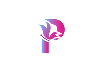 this is a creative letter P add butterfly icon design