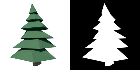 Front view of Plant (Low Poly Pine 3) Tree png with alpha channel to cutout made with 3D render	