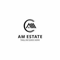 Modern creative initials abstract illustration A,M geometric home logo design template