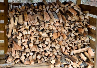 Firewood in storage getting ready for the cold winter season.