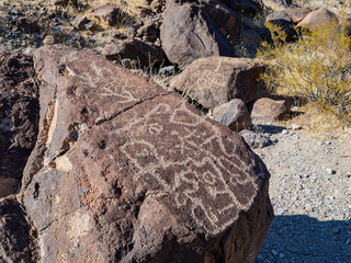 Sunny view of the landscape in Petroglyph Canyon Trail