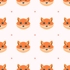 Seamless Pattern Abstract Elements Animal Fox Head Wildlife Vector Design Style Background Illustration Texture For Prints Textiles, Clothing, Gift Wrap, Wallpaper, Pastel