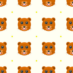 Seamless Pattern Abstract Elements Animal Beaver Head Wildlife Vector Design Style Background Illustration Texture For Prints Textiles, Clothing, Gift Wrap, Wallpaper, Pastel