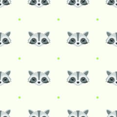 Seamless Pattern Abstract Elements Animal Raccoon Head Wildlife Vector Design Style Background Illustration Texture For Prints Textiles, Clothing, Gift Wrap, Wallpaper, Pastel