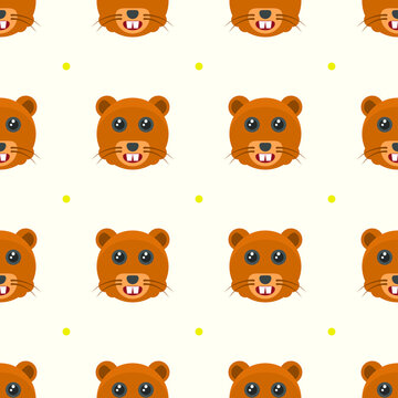 Seamless Pattern Abstract Elements Animal Beaver Head Wildlife Vector Design Style Background Illustration Texture For Prints Textiles, Clothing, Gift Wrap, Wallpaper, Pastel