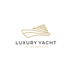 Minimalist Yacht Boat Ship Logo design with line art style