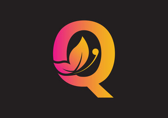 this is a creative letter Q add butterfly icon design