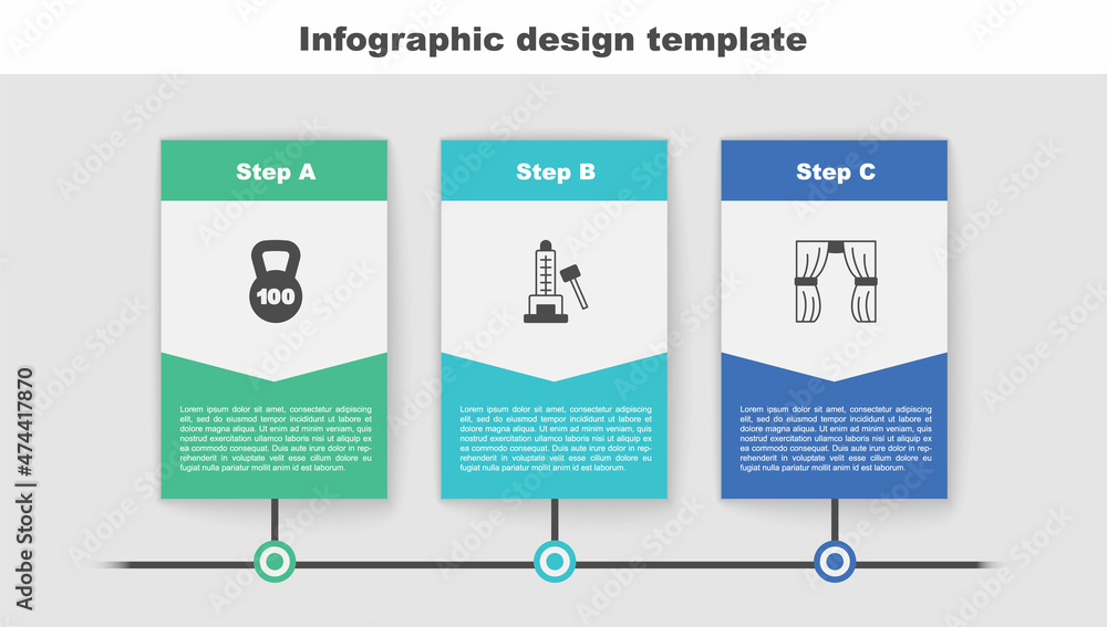 Canvas Prints Set Weight, Striker attraction with hammer and Circus curtain raises. Business infographic template. Vector