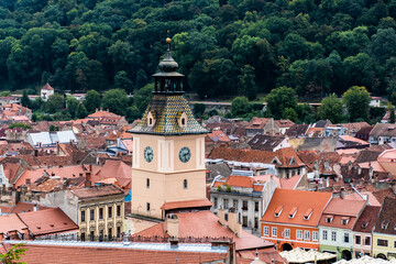 Aerial view over the Brasov town, Council House, Romania.