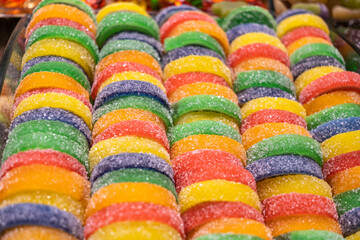 Turkish delights and colorful candies in the spice bazaar