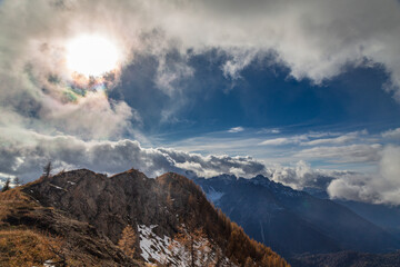 Fototapeta na wymiar Trekking in a cloudly autumn day in the Dolomiti Friulane, Friuli-Venezia Giulia
