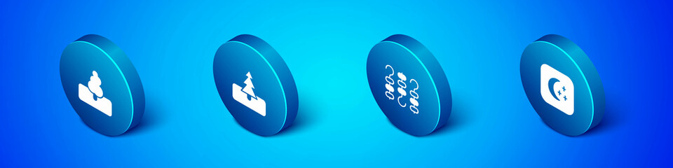 Set Isometric Tree, Grilled shish kebab on skewer, Moon and stars and icon. Vector