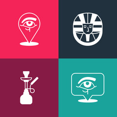Set pop art Eye of Horus, Hookah, Egyptian pharaoh and icon. Vector