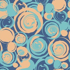 vector abstract pattern with circles on a blue background with twists, flows and spirals.