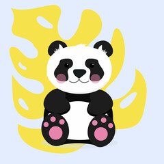 panda with yellow leaves in flat style