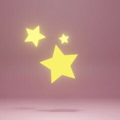 glowing golden stars floating under pink background, 3d render