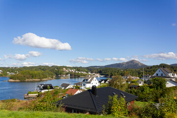 Residential area in Norway with villas by the sea