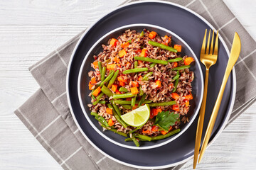 fried brown rice with green beans and carrot
