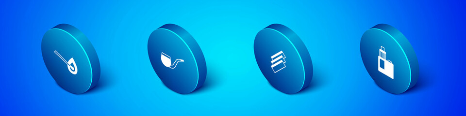 Set Isometric Burning match with fire, Cigarette rolling papers, Vape mod device and No pipe smoking icon. Vector