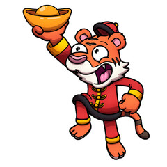Cute Cartoon Tiger With Chinese Gold Piece Lunar New Year