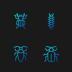 Set line Chafer beetle, Cockroach, Beetle deer and Centipede. Gradient color icons. Vector