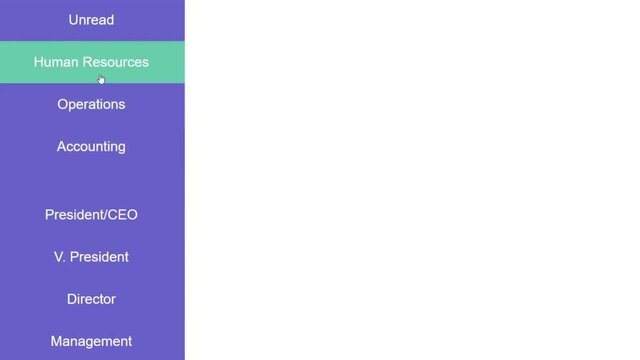 Cursor Slides Over and Clicks Human Resources Department in Business Company Messaging Platform For Job Work. Mouse Cursor Slides Over Clicking HR Capital in Company Communication System Onl